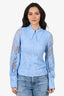 Ganni Blue Lace Floral-Embroidered Shirt Size 34