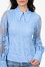 Ganni Blue Lace Floral-Embroidered Shirt Size 34