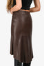 Jose Sanchez Brown Leather Stitch Detail Midi Skirt Size 4