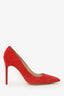 Manolo Blahnik Red Suede Pointed Toe Heels Size 37.5