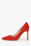 Manolo Blahnik Red Suede Pointed Toe Heels Size 37.5