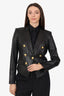 Veronica Beard Black Leather Double Breasted 'Dickey' Blazer Size 6