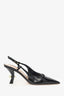 Christian Dior Black Patent Leather Tribales Pointed Sling Back Heels Size 39.5