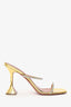 Amina Muaddi Gold Patent Leather/Crystal Strappy Heels Size 40.5