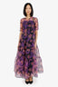 Staud Purple/Black Floral Print Tiered Maxi Dress With Slip Size XS