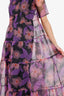 Staud Purple/Black Floral Print Tiered Maxi Dress With Slip Size XS