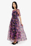 Staud Purple/Black Floral Print Tiered Maxi Dress With Slip Size XS