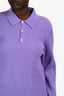 Guest In Residence Purple Cashmere Waffle Knit Long Sleeve Polo Sweater Size L