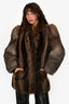 Vintage Brown/White Raccoon/Fox Fur Coat Estimate Size S