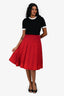 Pre-Loved Chanel™ Red Tweed Logo Pleated Mini Skirt Size 34