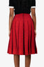 Pre-Loved Chanel™ Red Tweed Logo Pleated Mini Skirt Size 34