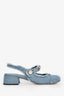 Miu Miu Blue Denim Frayed Chain Pearl Detail Slingback Pumps Size 37