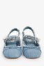 Miu Miu Blue Denim Frayed Chain Pearl Detail Slingback Pumps Size 37