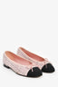 Pre-Loved Chanel™ Pink/Black Tweed CC Cap Toe Ballet Flats Size 36.5