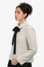 Maje White/Black Tweed Tie Detail Cropped Blazer Size 36