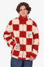 Louis Vuitton x Nigo 2022 Cream/Brick Red Checkered Fleece Zip-Up Jacket Size L Mens