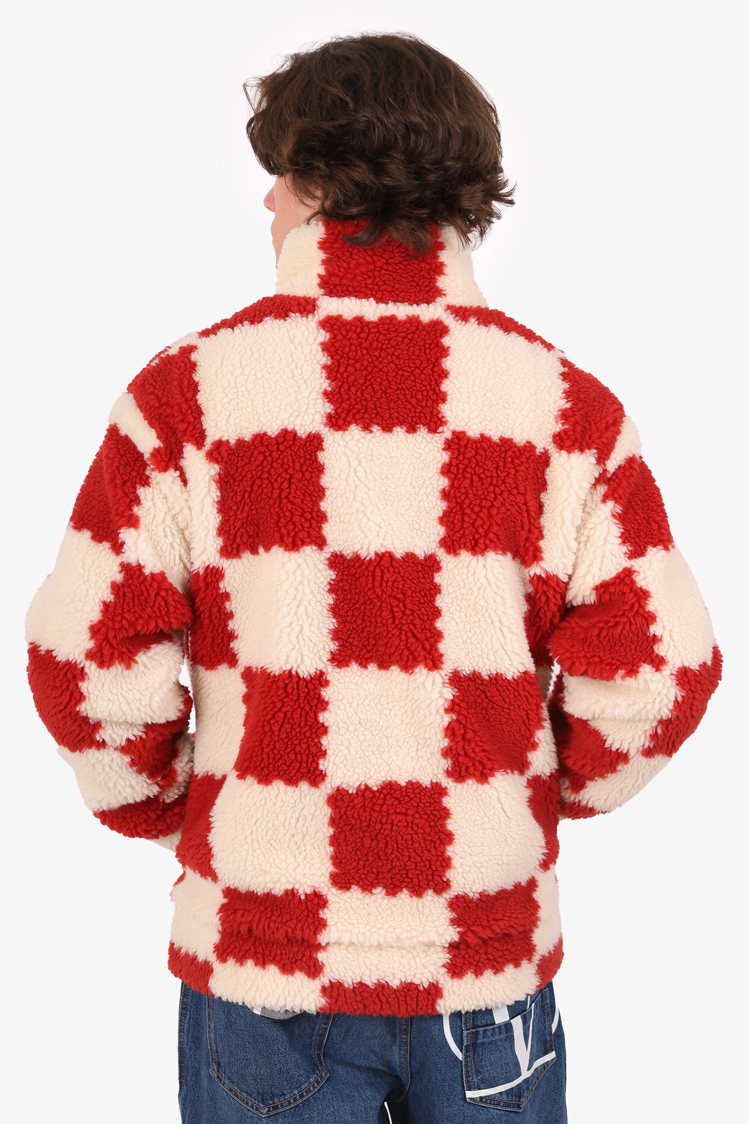 LOUIS VUITTON x Nigo モノグラムクロップドピーコート Louis Vuitton x Nigo 2022 Cream/Brick Red Checkered Fleece Zip-Up