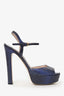 Miu Miu Navy Blue Snake Skin Platform Peep Toe Platforms Size 39