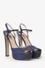 Miu Miu Navy Blue Snake Skin Platform Peep Toe Platforms Size 39