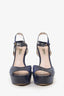 Miu Miu Navy Blue Snake Skin Platform Peep Toe Platforms Size 39