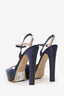 Miu Miu Navy Blue Snake Skin Platform Peep Toe Platforms Size 39