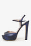 Miu Miu Navy Blue Snake Skin Platform Peep Toe Platforms Size 39