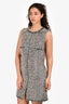 Pre-Loved Chanel™ White/Black Velvet Tweed Button Detailed Sleeveless Midi Dress Size 38