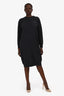 Peserico Navy Wool/Cashmere/Silk Beaded Pocket Midi Long Sleeve Dress Size 12