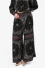 Zimmermann Black Paisely Print Silk Blouse + Pants Set with Belt Size 3