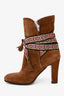 Etro Brown Suede Patterned Lace-Up Boots Size 38