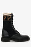 Fendi Black Leather Zucca Stretch Knit Combat Boots Size 37