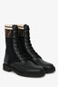 Fendi Black Leather Zucca Stretch Knit Combat Boots Size 37