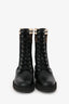 Fendi Black Leather Zucca Stretch Knit Combat Boots Size 37