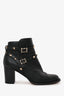 Valentino Black Grained Leather Rockstud Ankle Boots Size 37