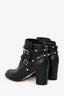 Valentino Black Grained Leather Rockstud Ankle Boots Size 37
