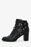 Valentino Black Grained Leather Rockstud Ankle Boots Size 37