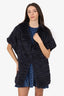 Vintage Navy Rabbit Fur Short Sleeve Jacket Size M