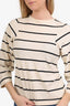 Toteme White/Black Striped Logo Embroidery Long Sleeve Top Size S