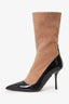Alaia Black/Tan Patent Leather/Suede Pointed Ankle Boots Size 38
