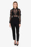 Self-Portrait Black Lace Long Sleeve Mock Neck Ruffle Detail Jumpsuit Size 6