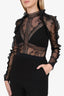 Self-Portrait Black Lace Long Sleeve Mock Neck Ruffle Detail Jumpsuit Size 6