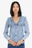 Ganni Blue Denim Ruffle Collar Top Size 32