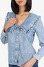 Ganni Blue Denim Ruffle Collar Top Size 32