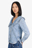 Ganni Blue Denim Ruffle Collar Top Size 32