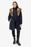 Mackage Navy Blue Coat With Fur Hood Size L