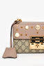 Gucci Beige GG Supreme Pearl Small Padlock Chain Shoulder Bag