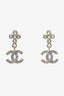Pre-Loved Chanel™ 2023 Silver Tone CC Logo Crystal Flower Drop Earrings