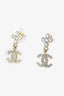 Pre-Loved Chanel™ 2023 Silver Tone CC Logo Crystal Flower Drop Earrings