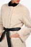 Maje Faux White Shearling Belted Jacket Size 36