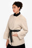 Maje Faux White Shearling Belted Jacket Size 36